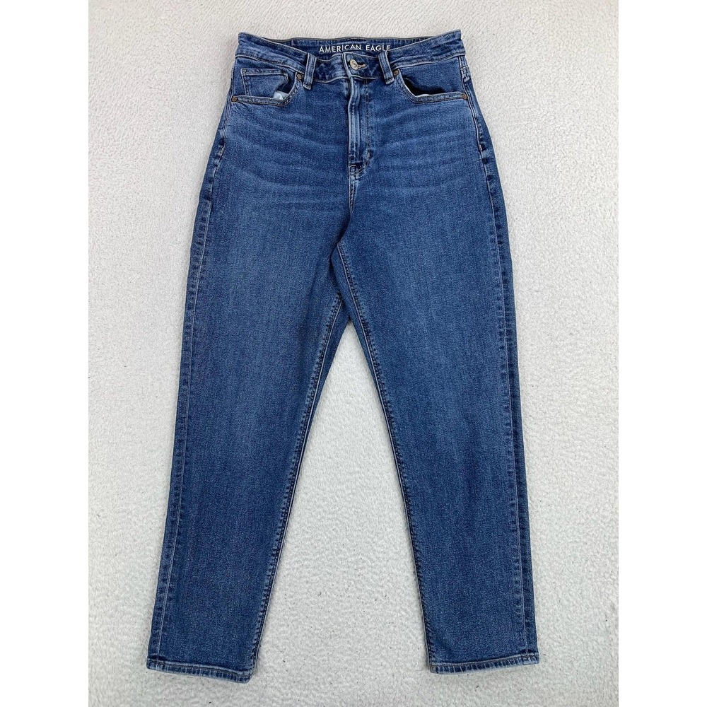 American Eagle Mom Jeans Womens 8 Blue Medium Wash High Rise Stretch Denim